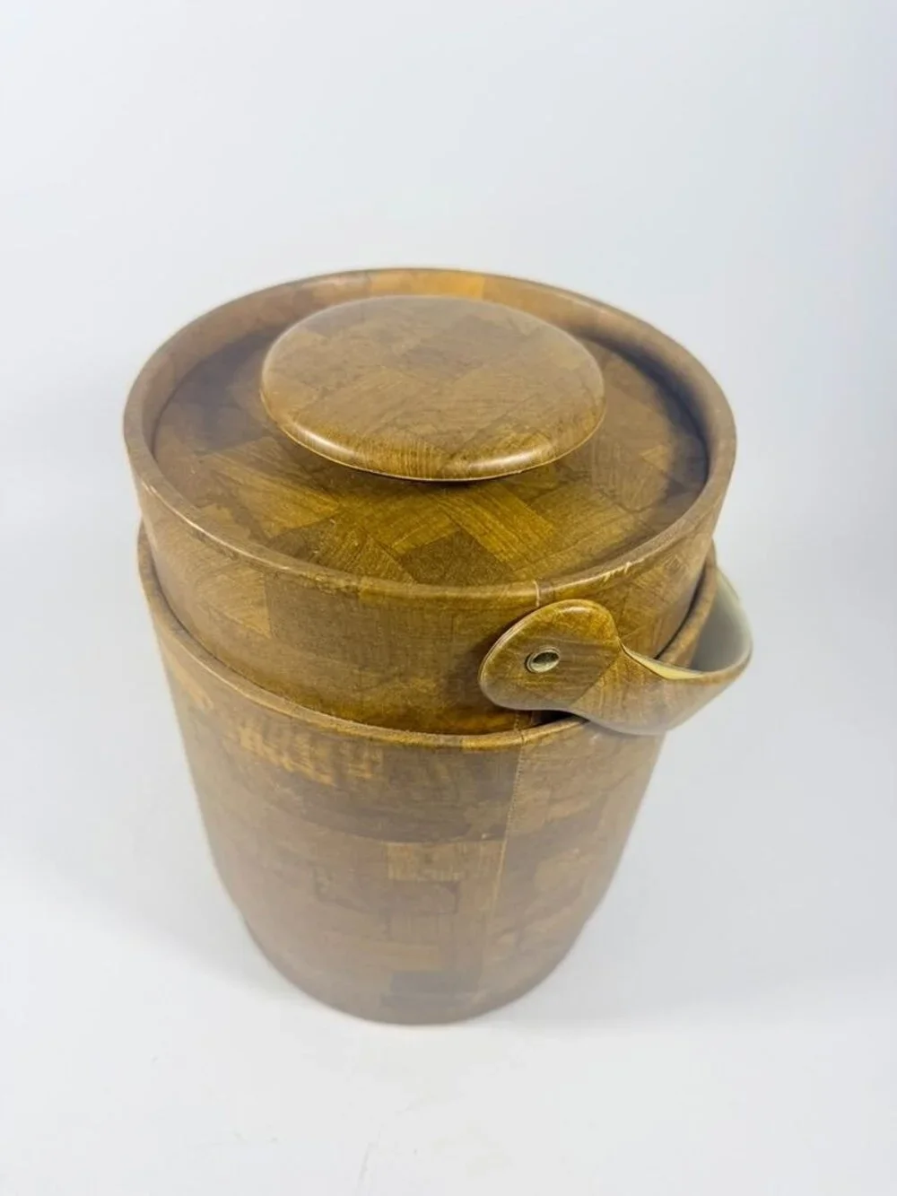 Large Ice Bucket Faux Wood Grain Vintage Mid Century Retro Elmar Products Handle